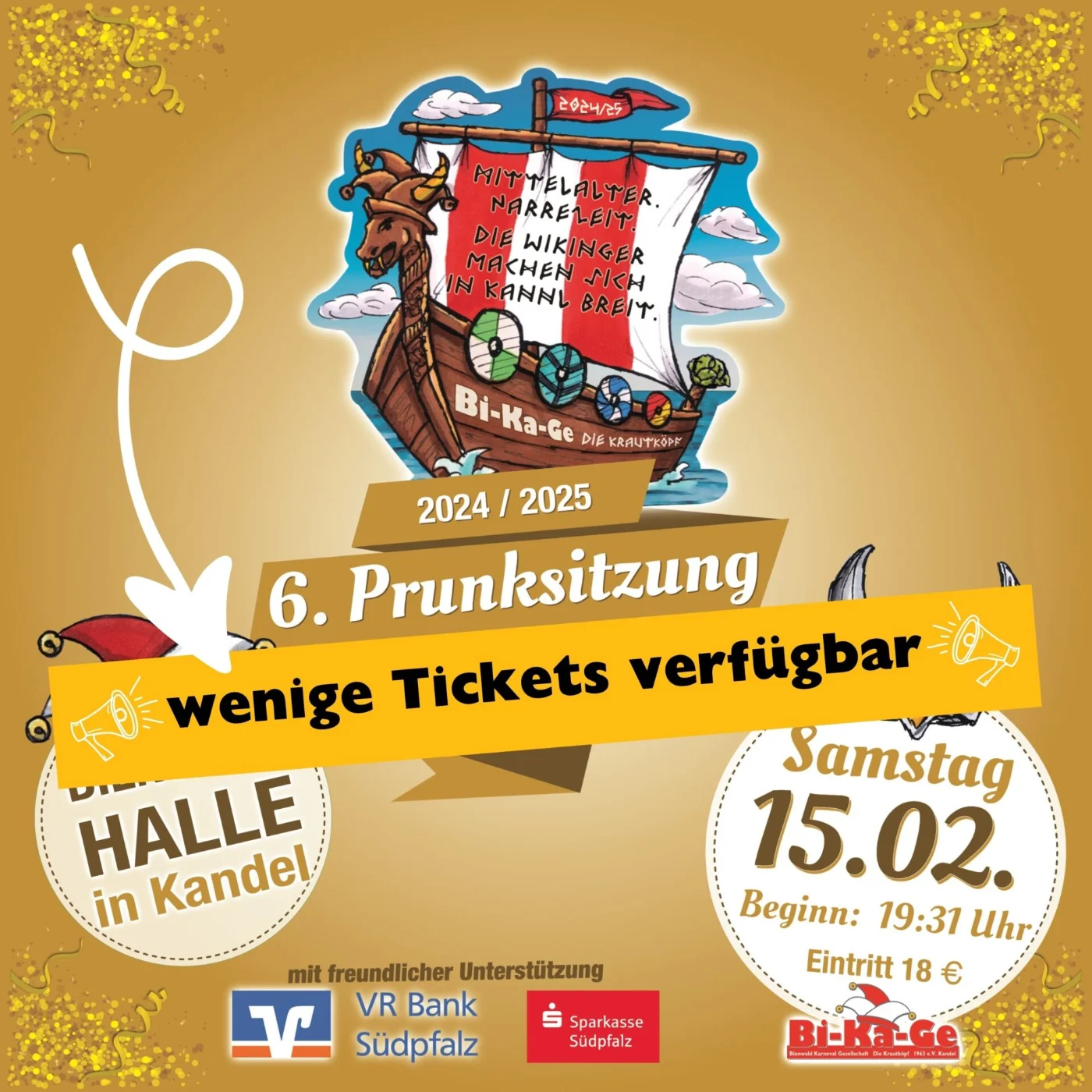 Ticket-Motiv zur 6. Prunksitzung der BiKaGe, Kampagne 2024/2025